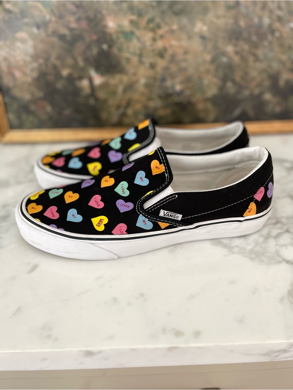 Vans slip on sneakers I love my vans hearts candy size 10.5 women black - Picture 3 of 9